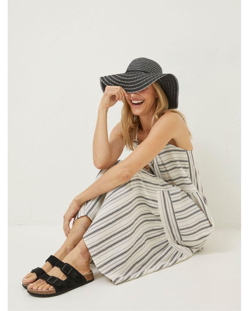 FatFace Natural Tulum Stripe Midi Dress