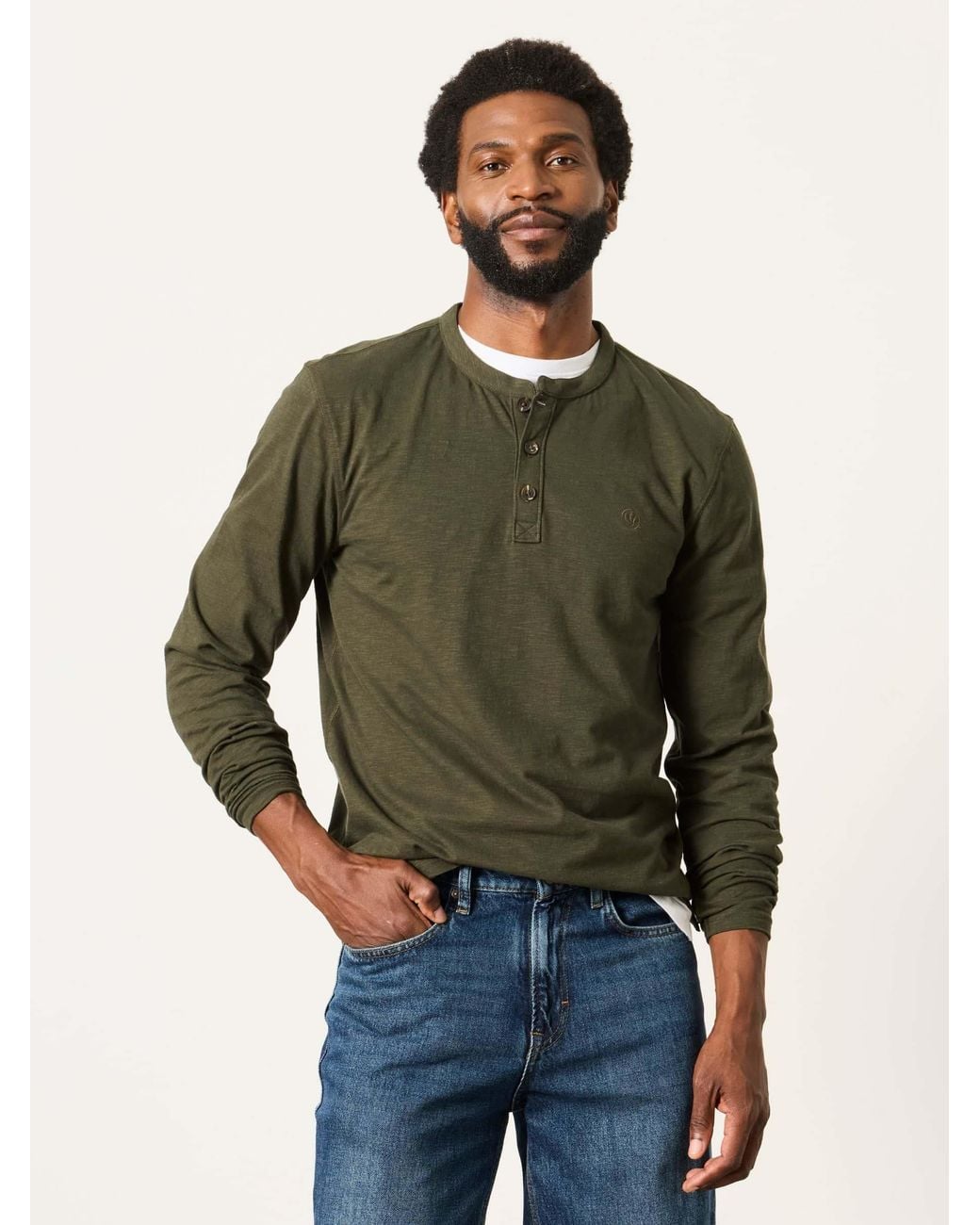 FatFace Green Woodside Long Sleeve Henley Top for men