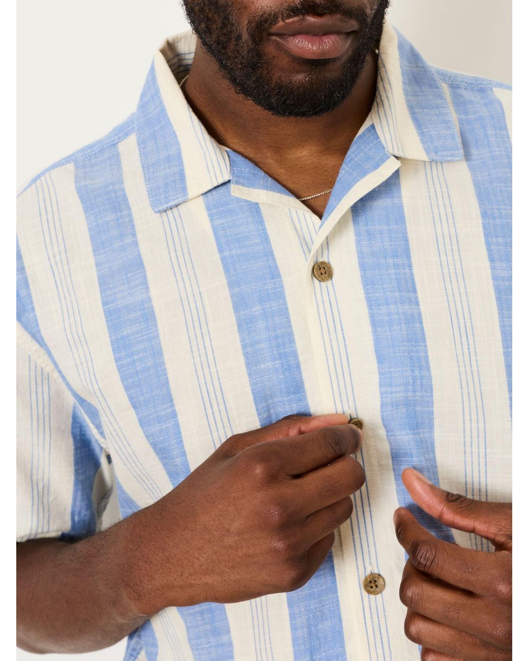 FatFace Blue Short Sleeve Relaxed Fit Cove Wide Stripe Shirt for men