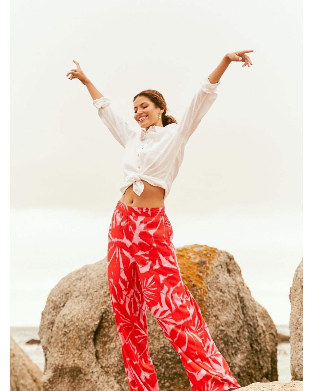 FatFace White Ikat Leaves Palazzo Trousers