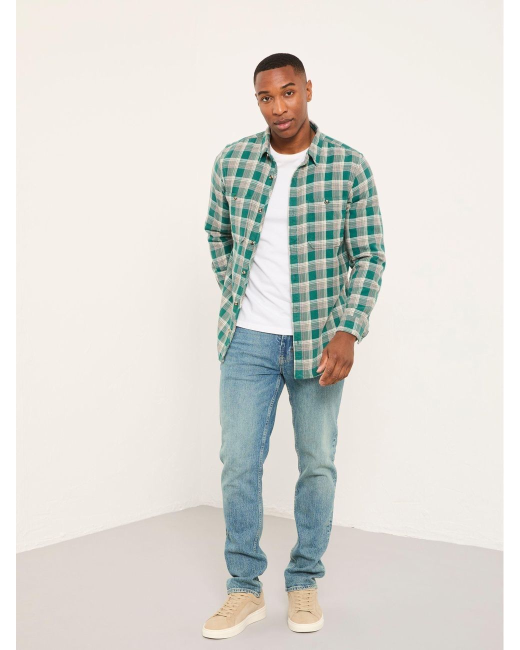 FatFace Green Penley Long Sleeve Check Shirt for men