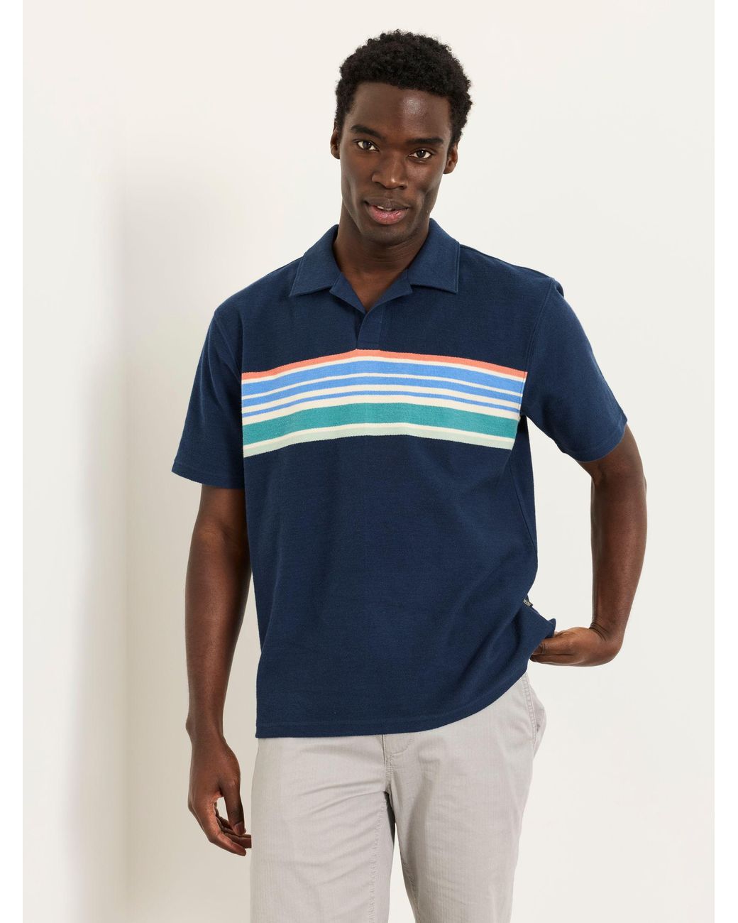 FatFace Blue Fatface Sutton Textured Chest Stripe Polo for men