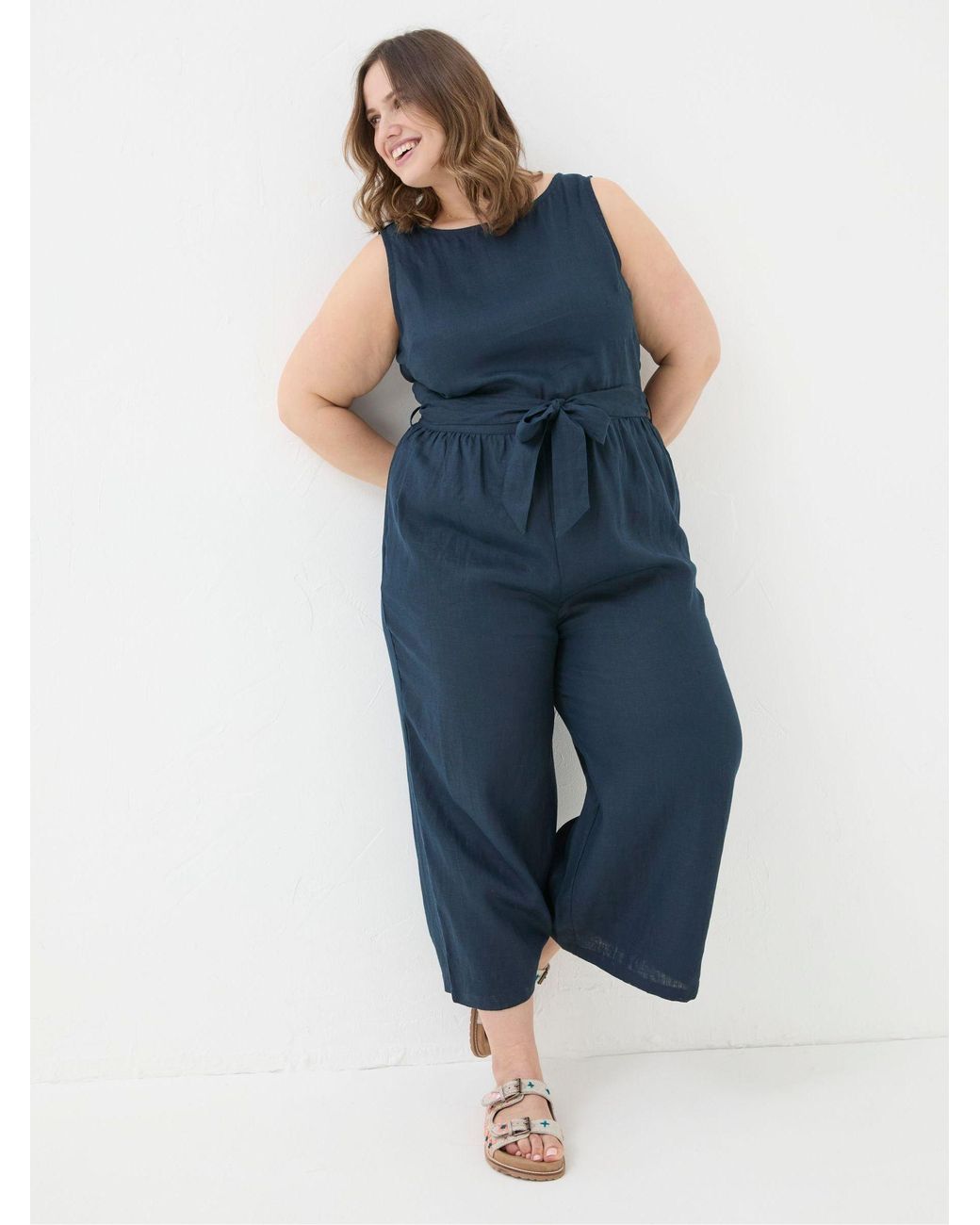 FatFace Blue Liz Linen Jumpsuit