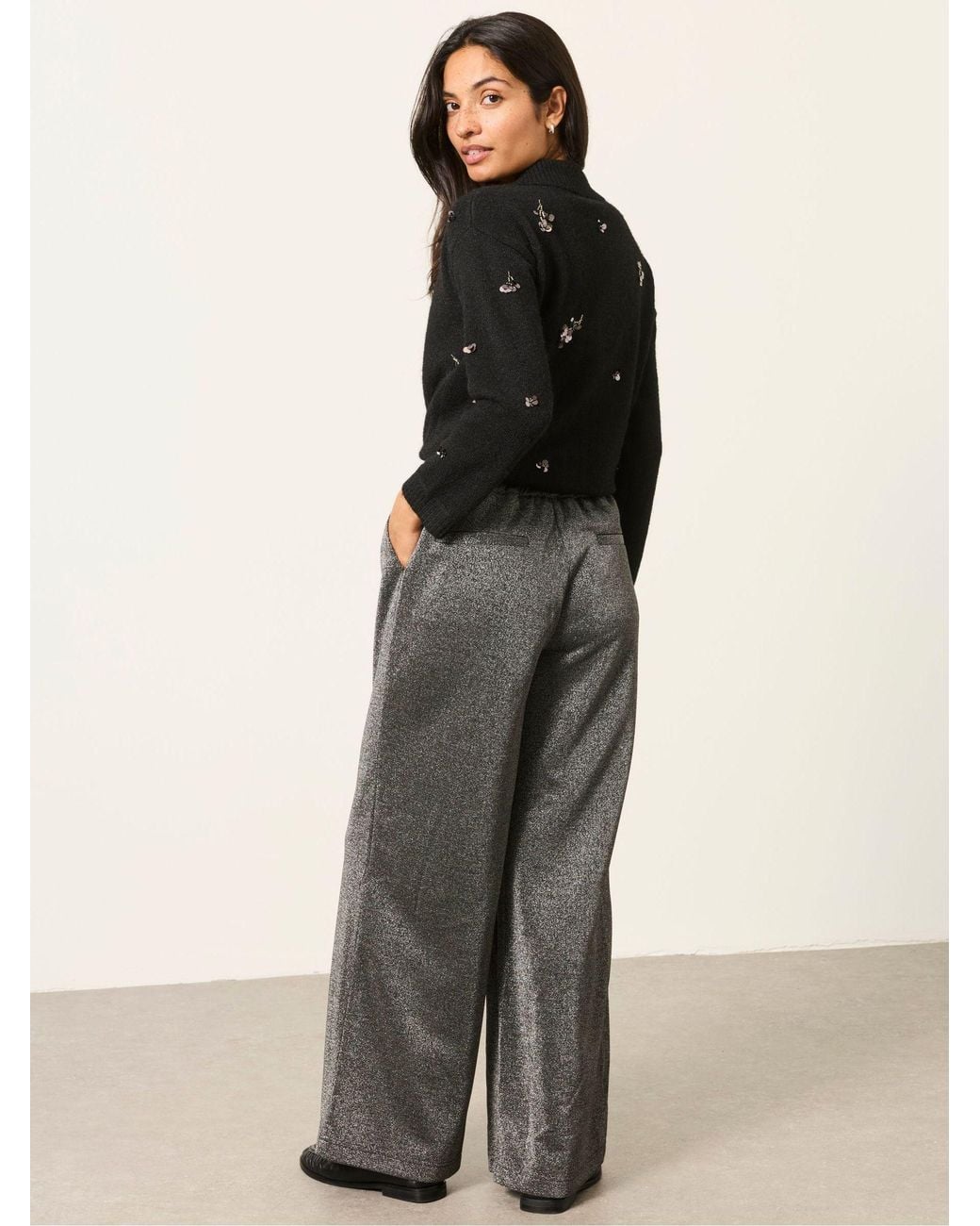 FatFace Black Sophia Sparkle Wide Leg Trousers