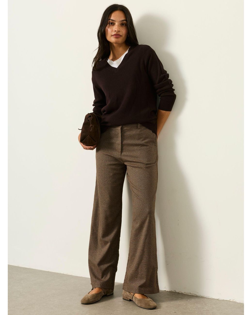 FatFace Natural Presley Petite Mini Check Trousers