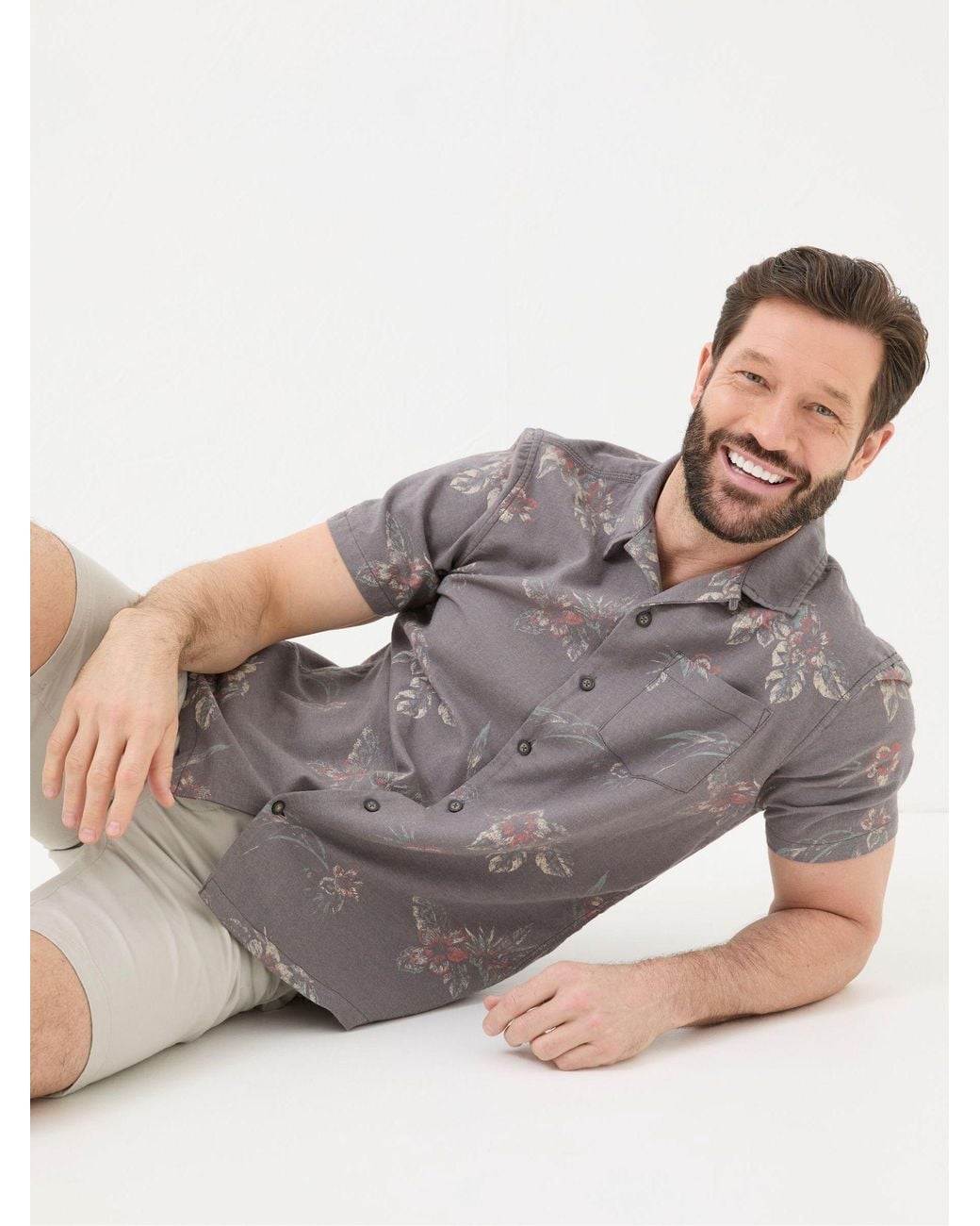 FatFace Gray Short Sleeve Hibiscus Print Shirt for men