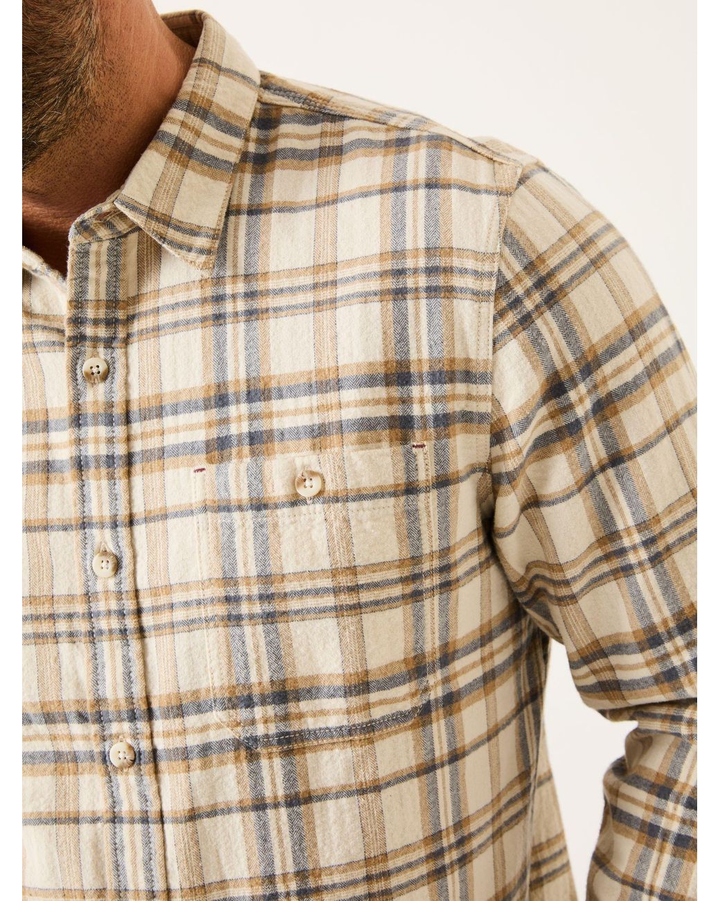 FatFace Natural Long Sleeve Trent Check Shirt for men
