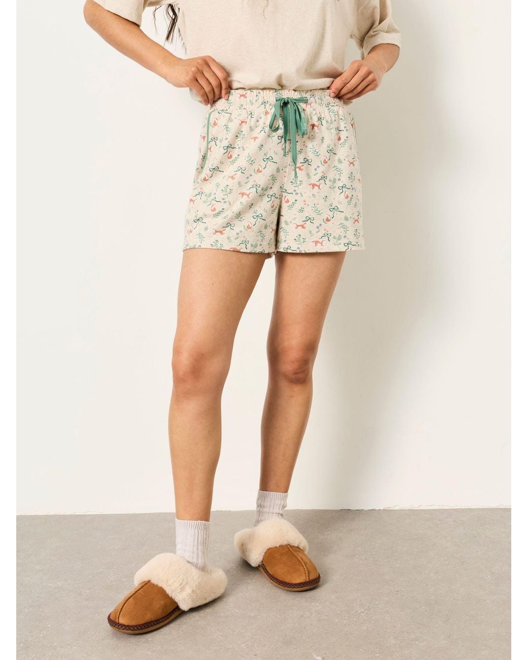 FatFace Natural Fox Print Jersey Pyjama Shorts