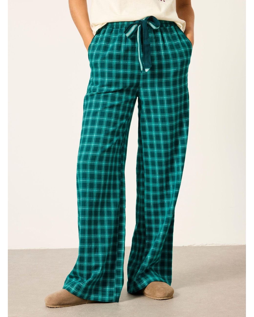 FatFace Green Lola Sparkle Gingham Wide Leg Pyjama Bottoms