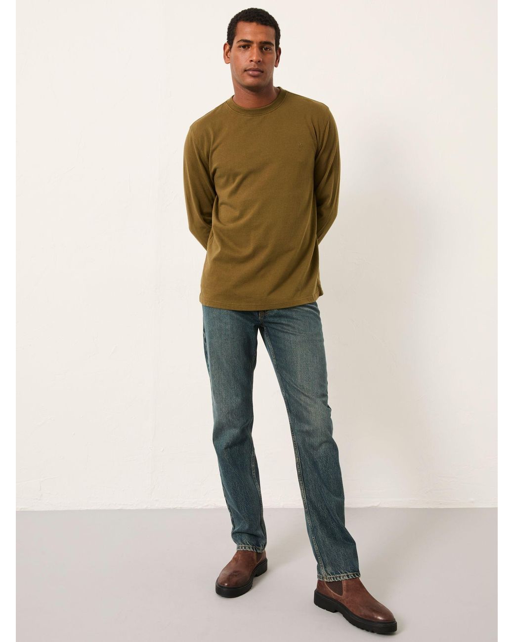 FatFace Green Alton Long Sleeve Heavyweight Relaxed Fit T-Shirt for men