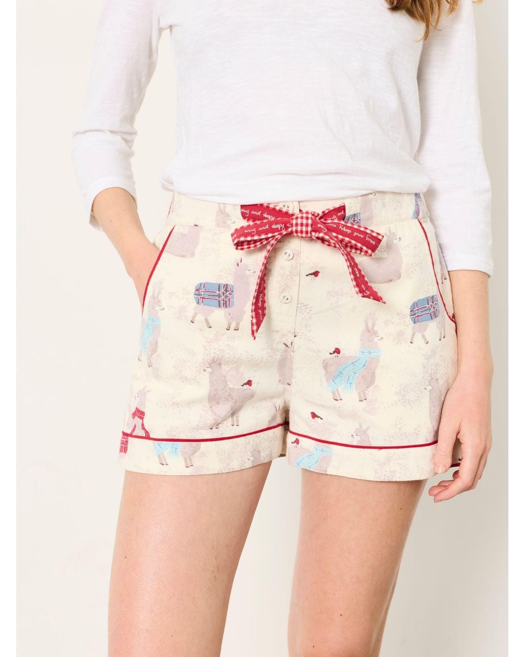 FatFace Pink Fatface Classic Ivory Llama Christmas Pyjama Shorts