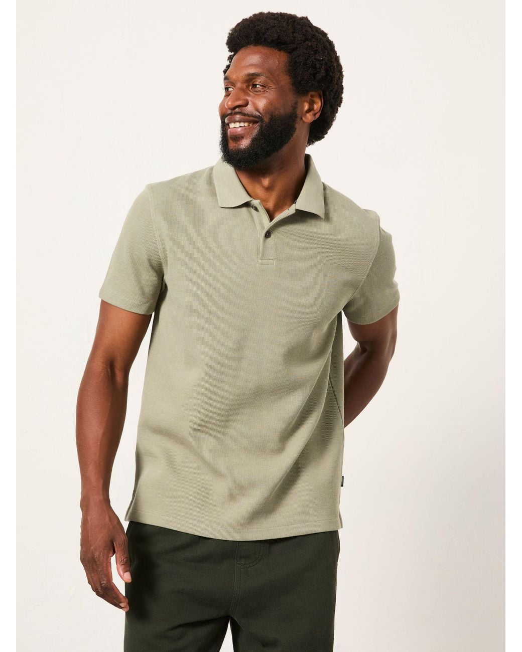 FatFace Natural Ayr Short Sleeve Ribbed Polo for men