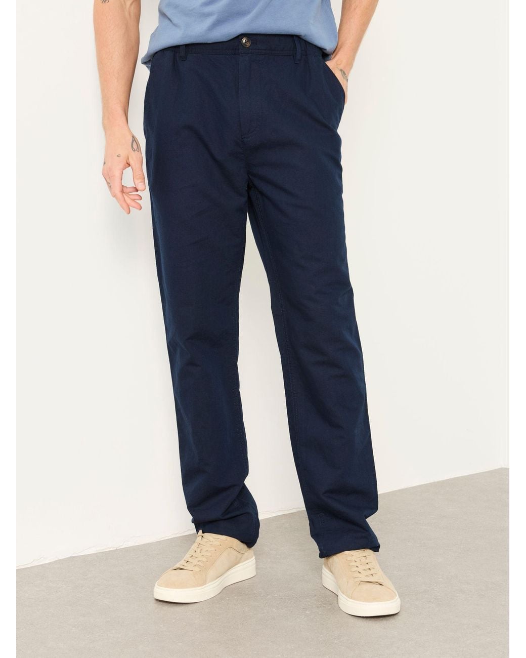 FatFace Blue Hayle Linen Cotton Trousers for men