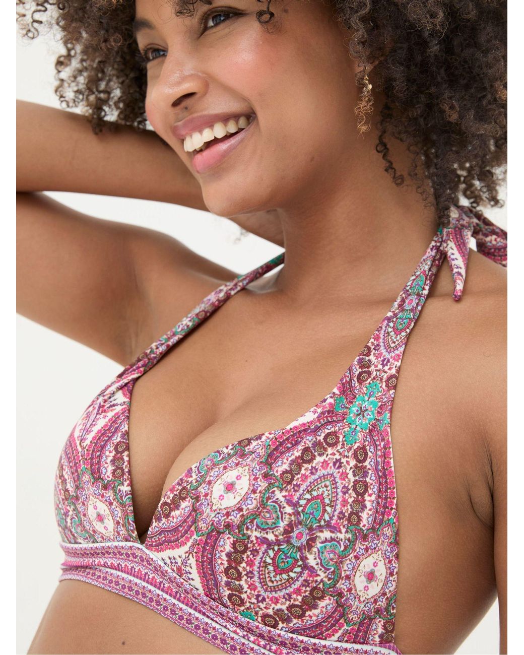 FatFace Pink Cody Detail Paisley Bikini Top