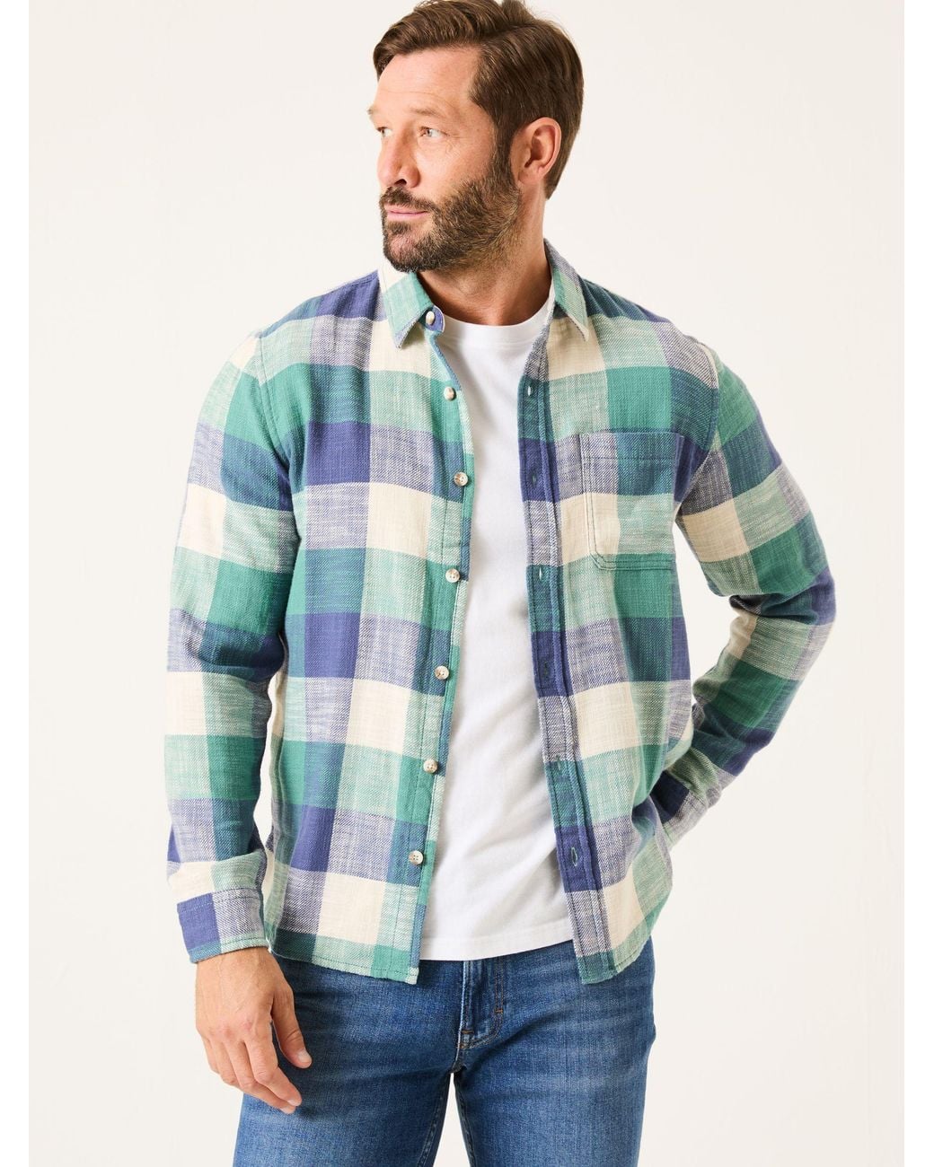 FatFace Blue Fatface Neath Long Sleeve Check Shirt for men