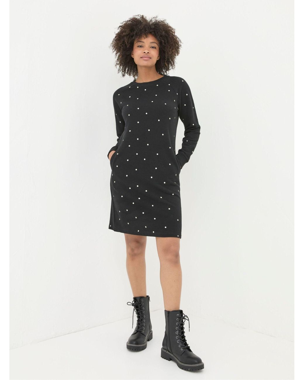 FatFace Black Georgia Embroidered Sweat Dress