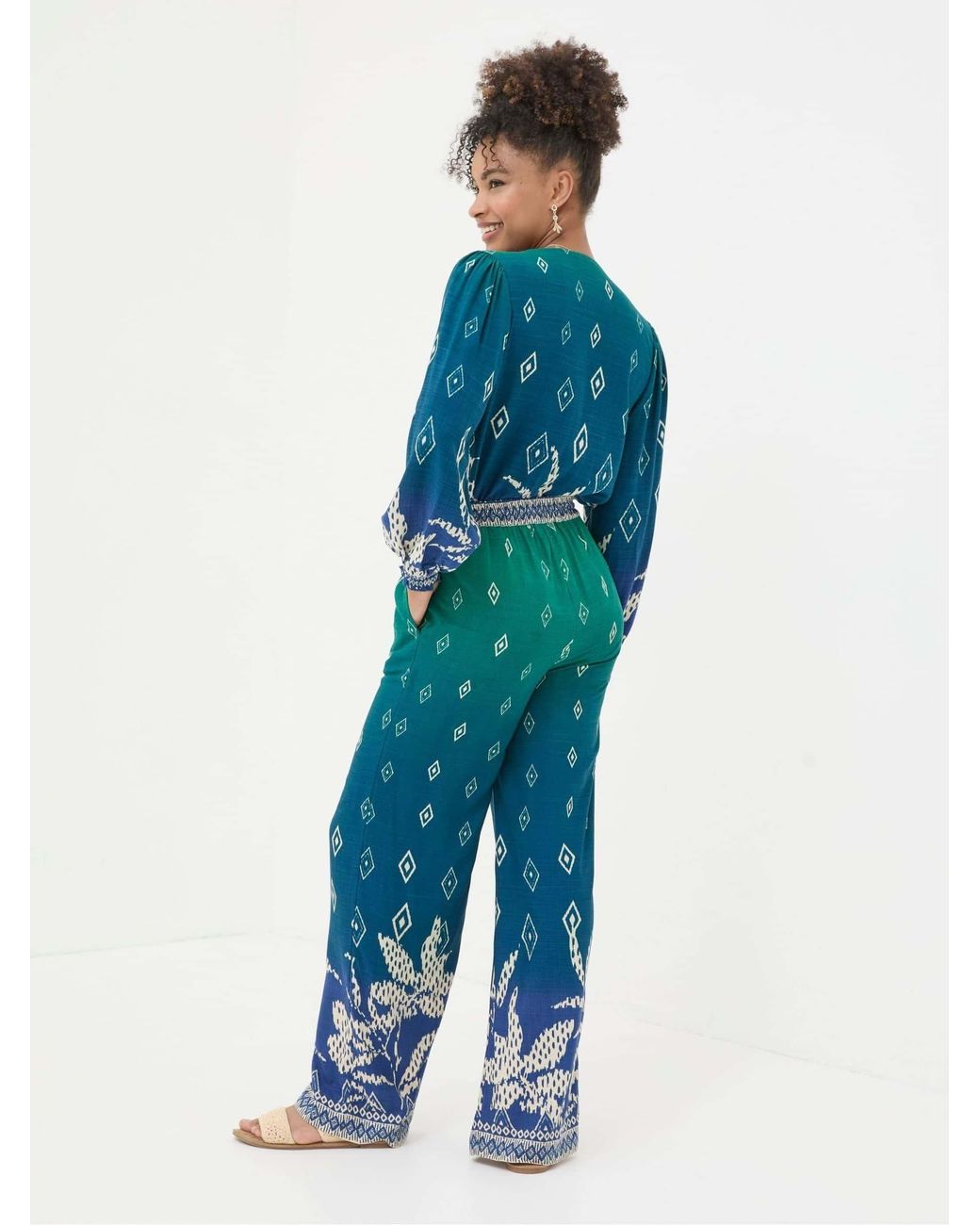 FatFace Blue Harper Ombre Leaves Wide Leg Trousers