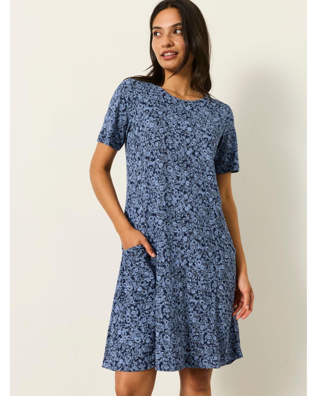 FatFace Blue Simone Petite Floral Jersey Dress