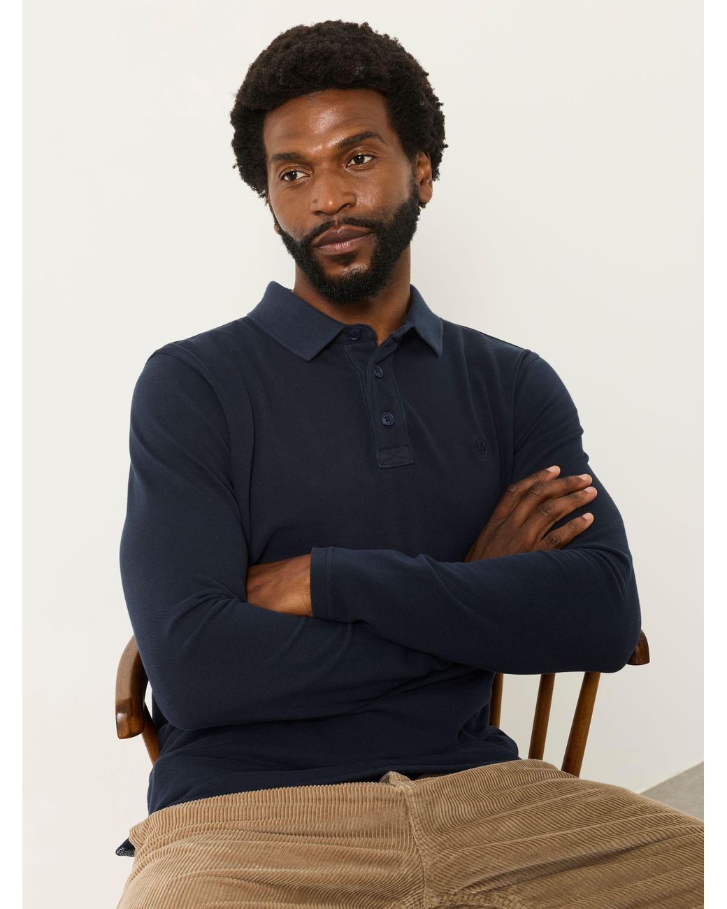 FatFace Blue Fatface Long Sleeve Pique Polo Shirt for men