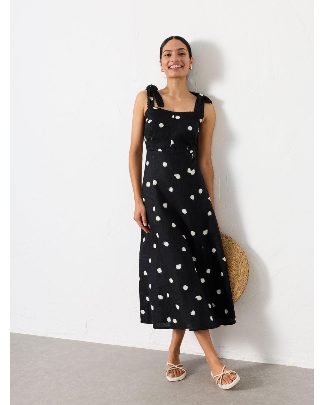 FatFace White Delphine 100% Linen Midi Dress