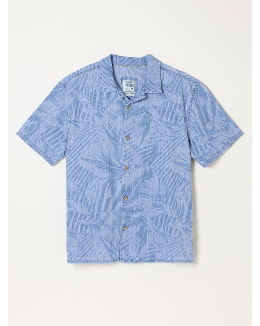 FatFace Blue Fatface Short Sleeve Relaxed Fit Jungle Chambray Shirt for men