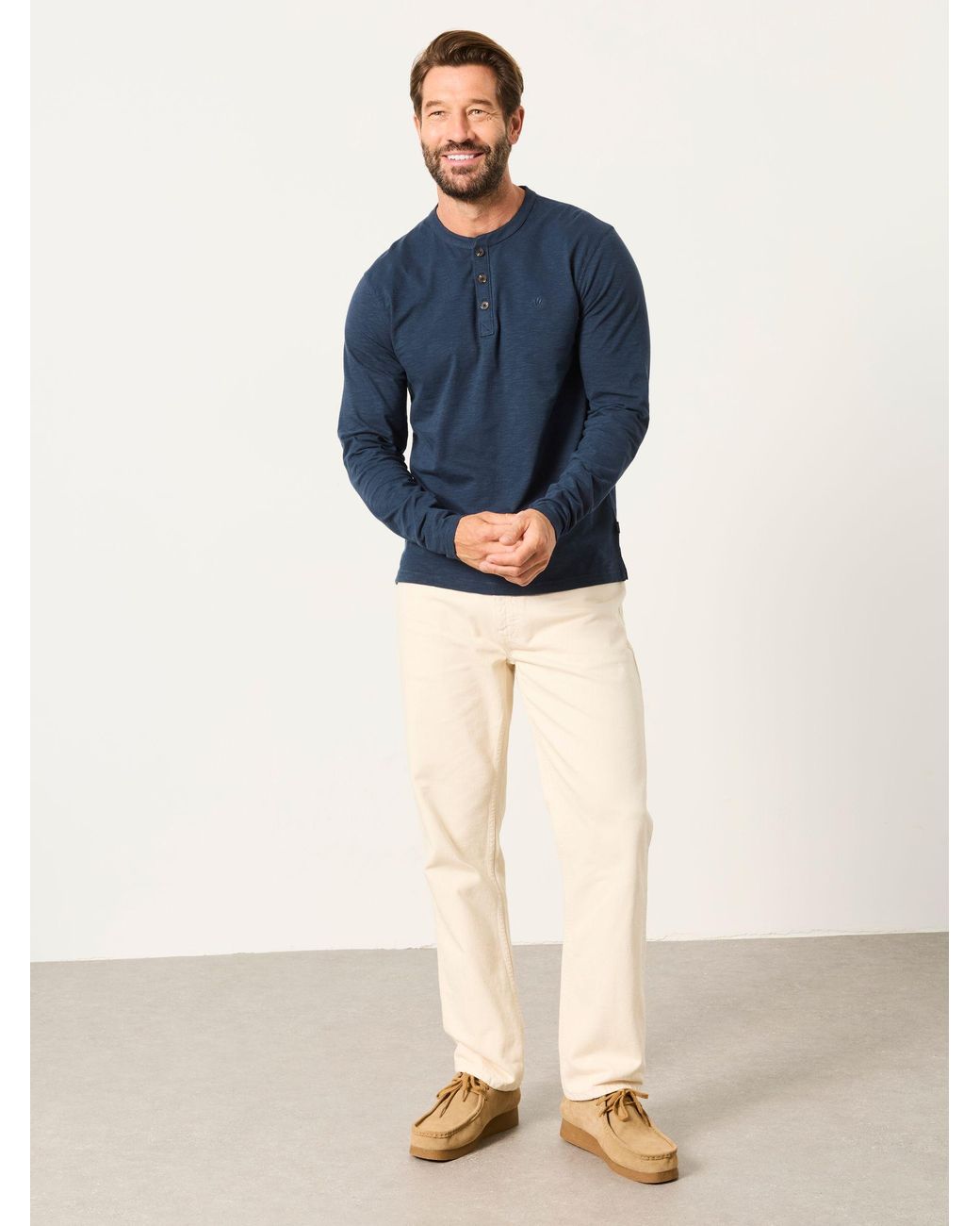 FatFace Blue Woodside Long Sleeve Henley Top for men