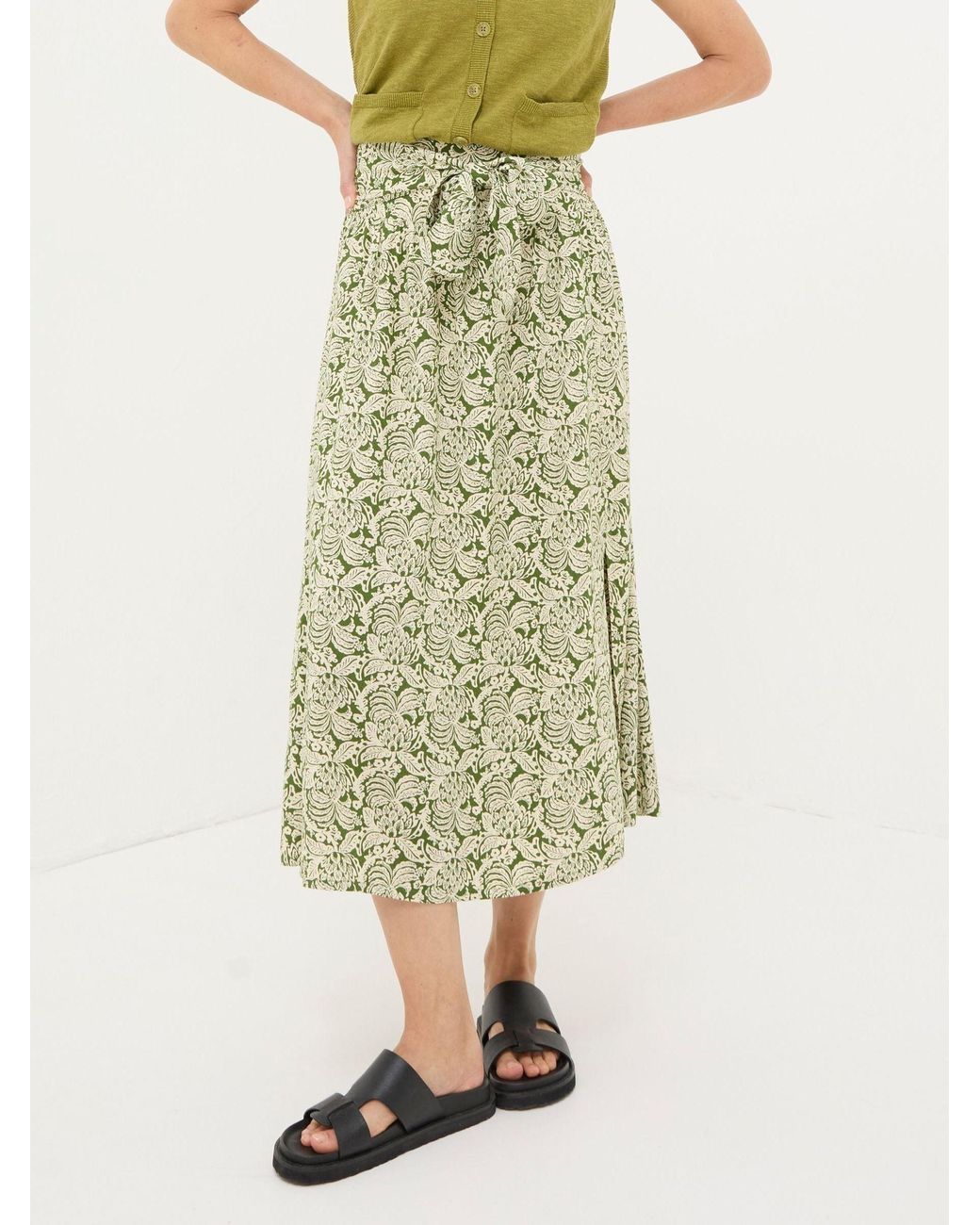 FatFace Green Sascha Damask Floral Midi Skirt