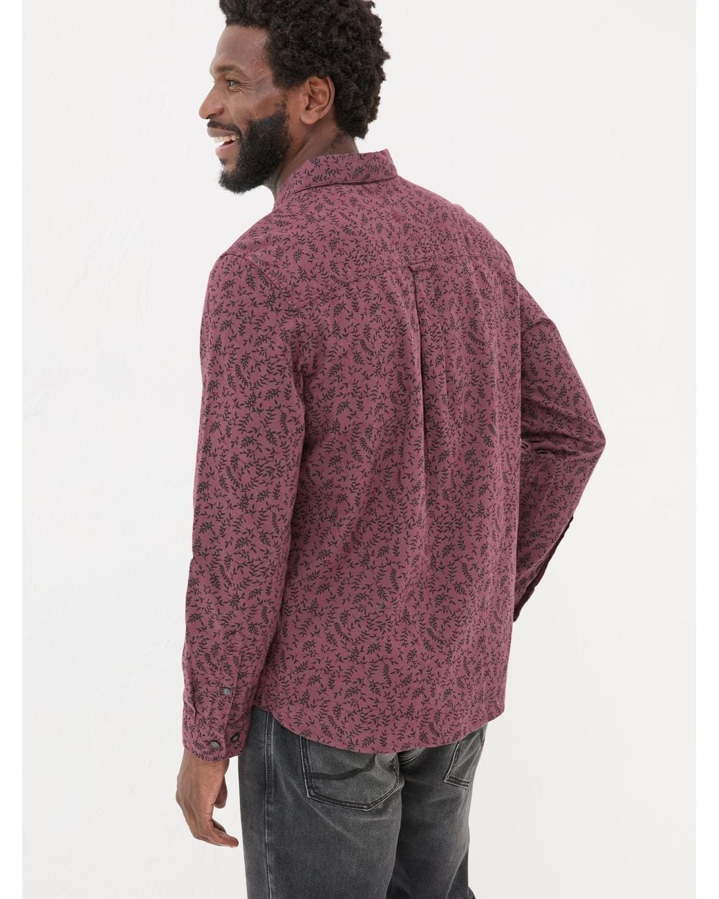 FatFace Purple Fatface Long Sleeve Vine Print 100% Cotton Shirt for men