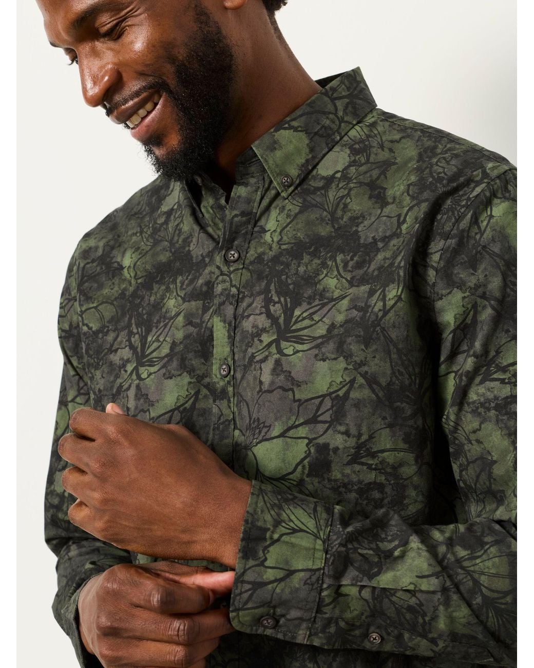 FatFace Green Long Sleeve Painted Floral Print Shirt for men