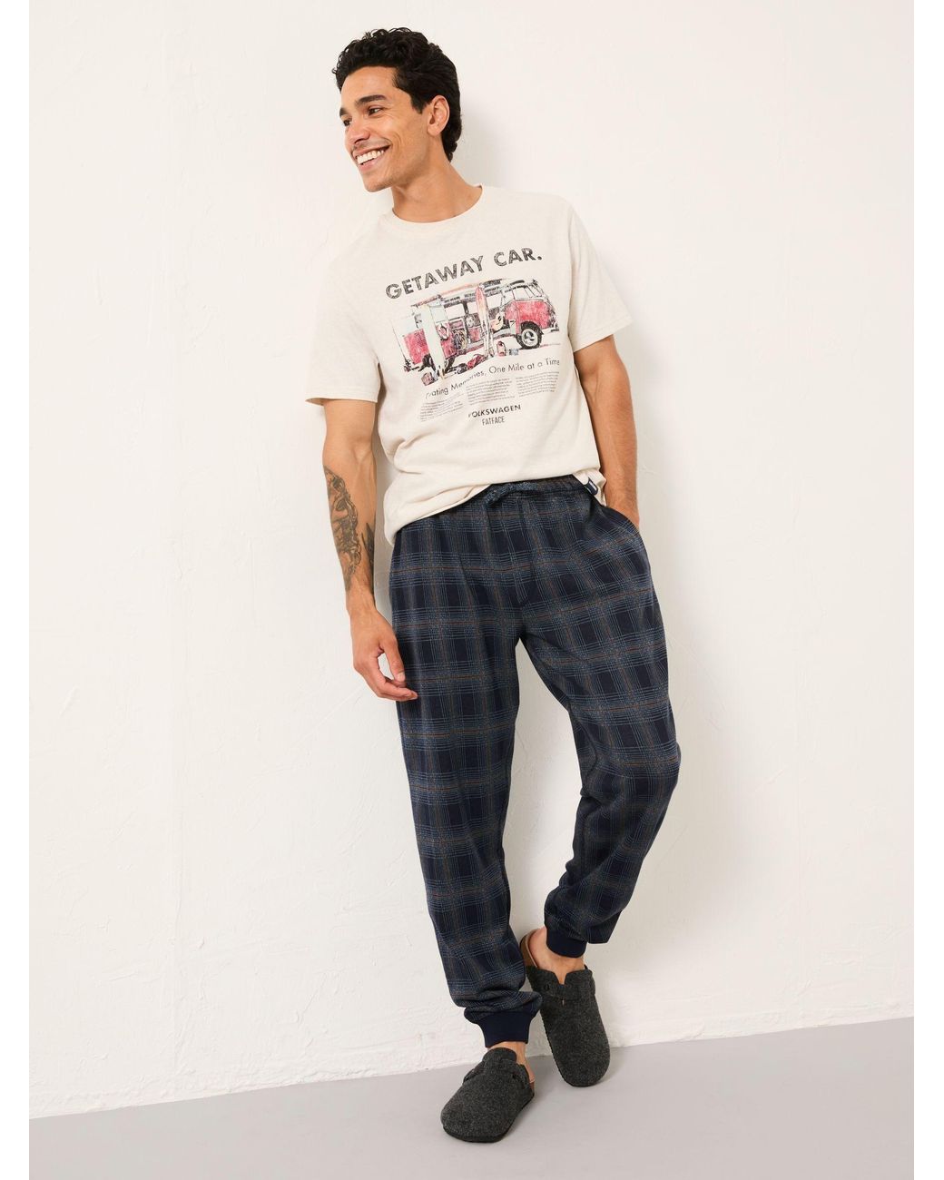 FatFace Blue Kemble Check Cuffed Pyjama Bottoms for men