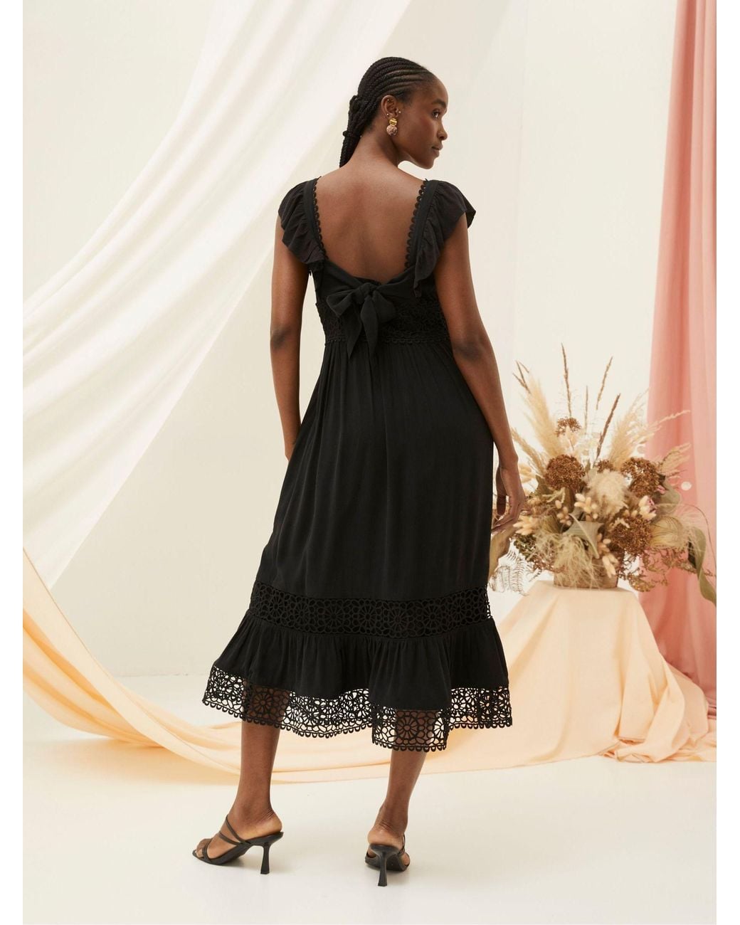 FatFace Natural Hibiscus Lace Midi Dress