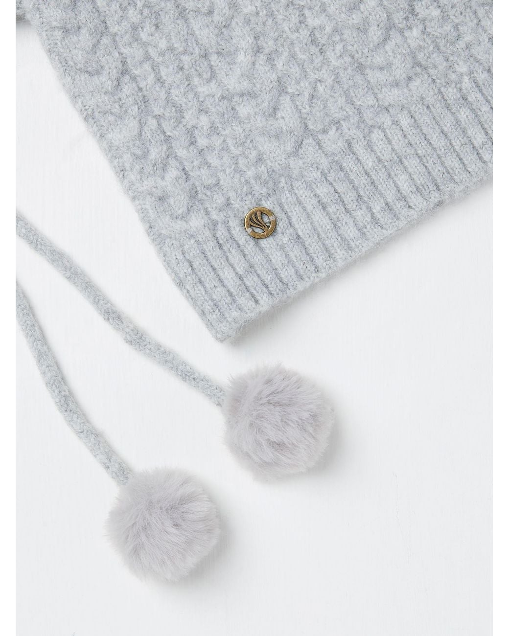 FatFace White Cable Knit Hood Hat
