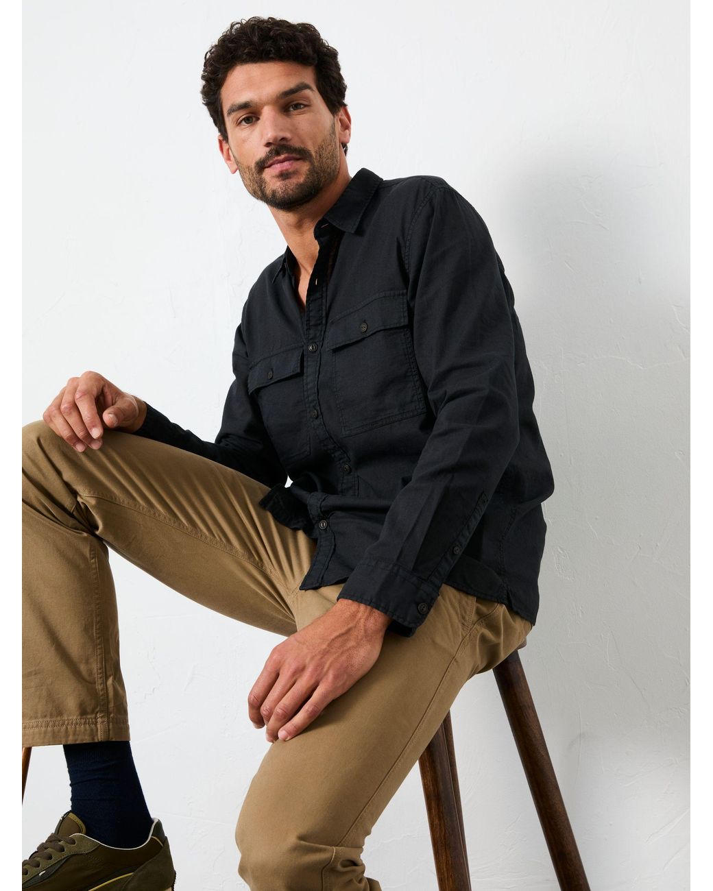FatFace Blue Bugle Long Sleeve Garment Dye Utility Shirt for men