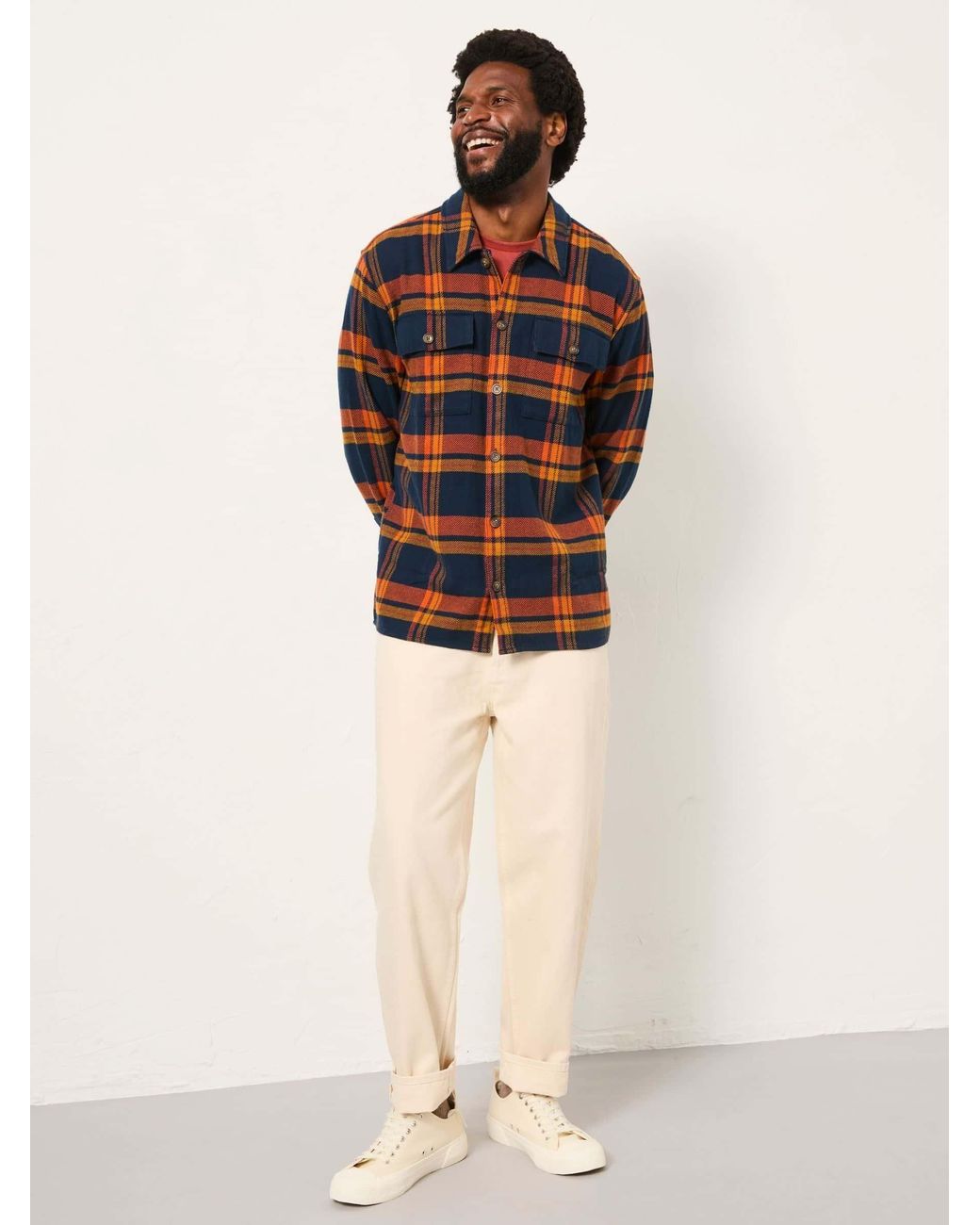 FatFace Blue Kaber Long Sleeve Relaxed Fit Check Shirt for men