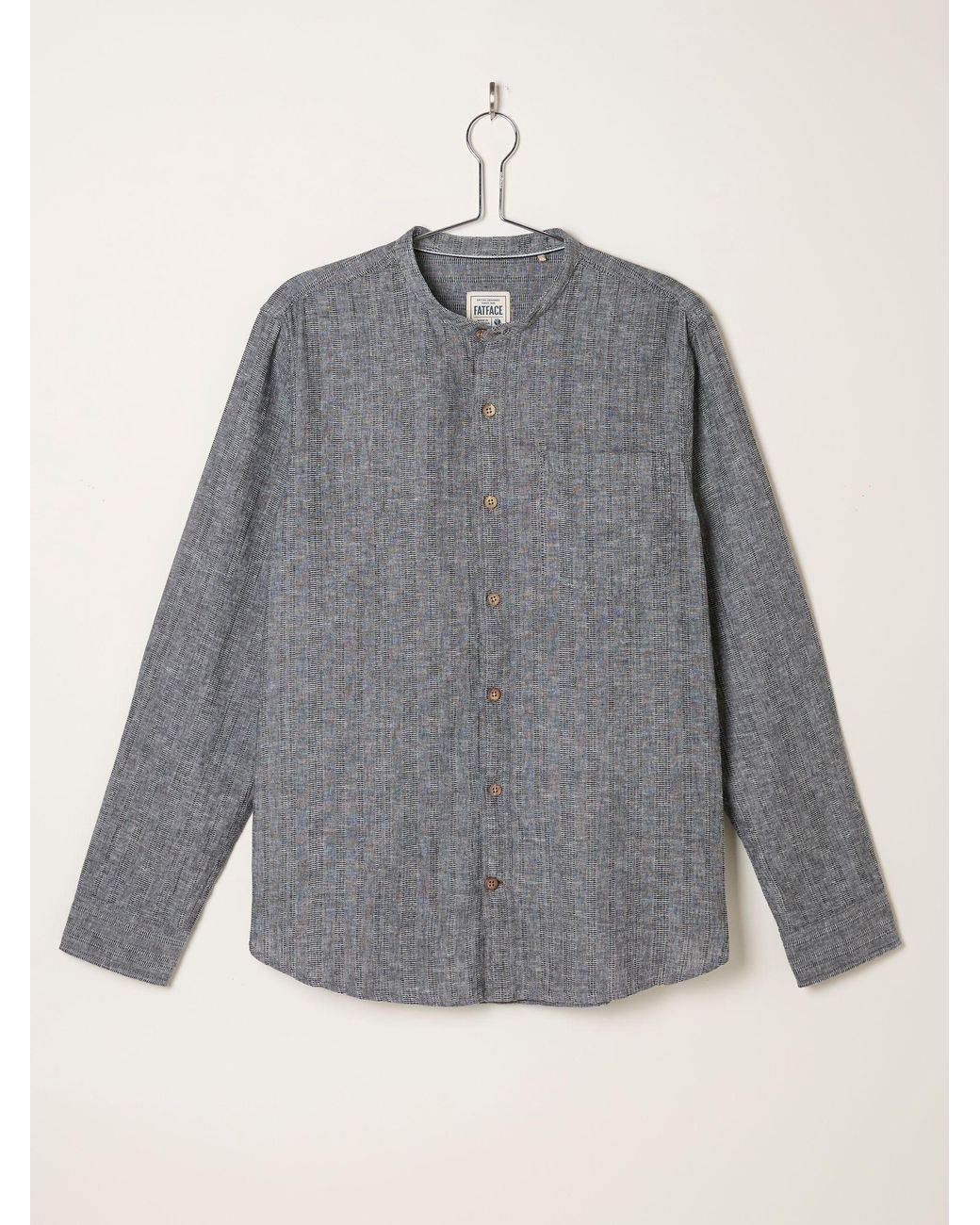 FatFace Gray Fatface Bugle Long Sleeve Grandad Linen Cotton Shirt for men