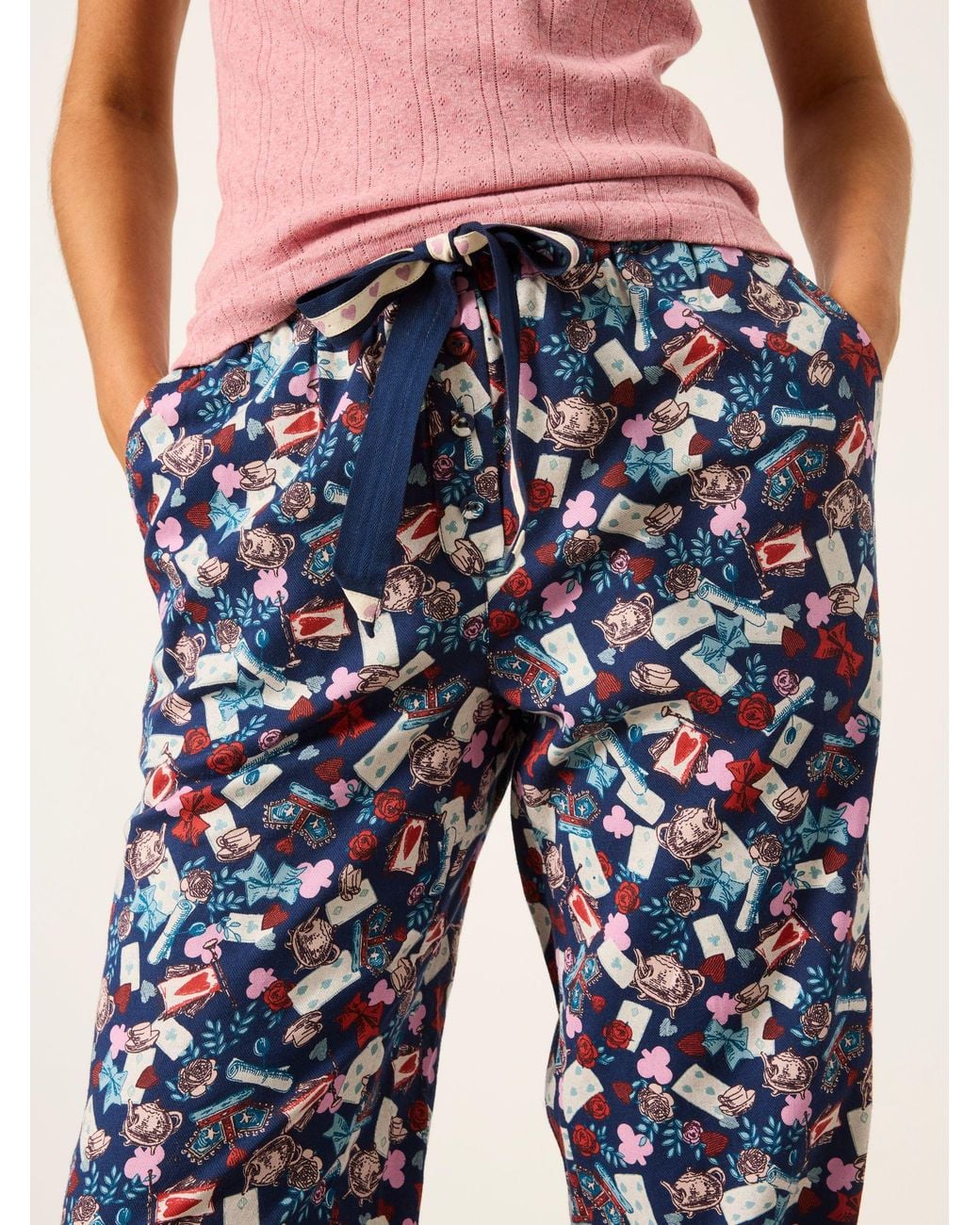 FatFace Blue V & A Harper Tea Party Cuffed Pyjama Bottoms