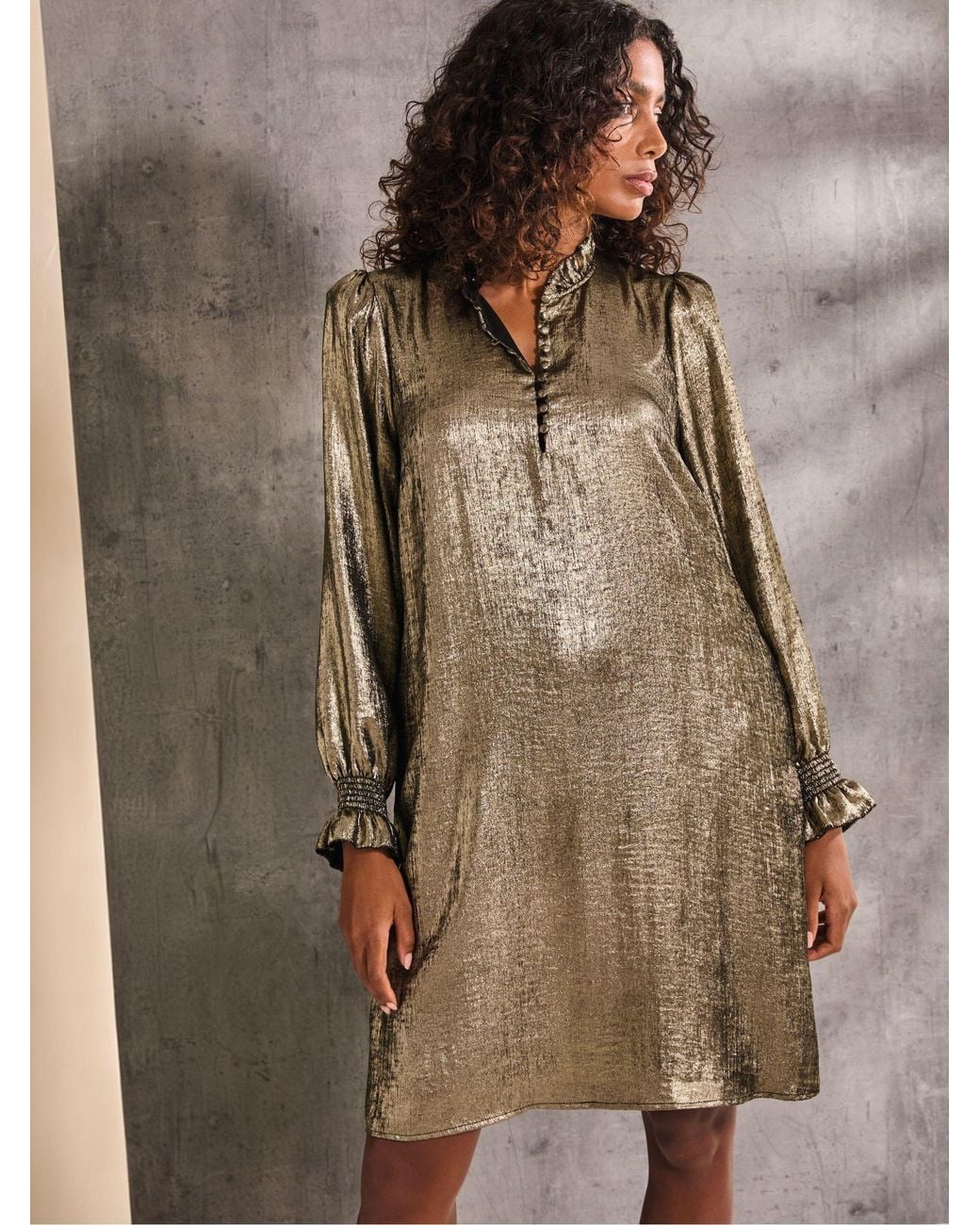 FatFace Natural Silas Metallic Dress