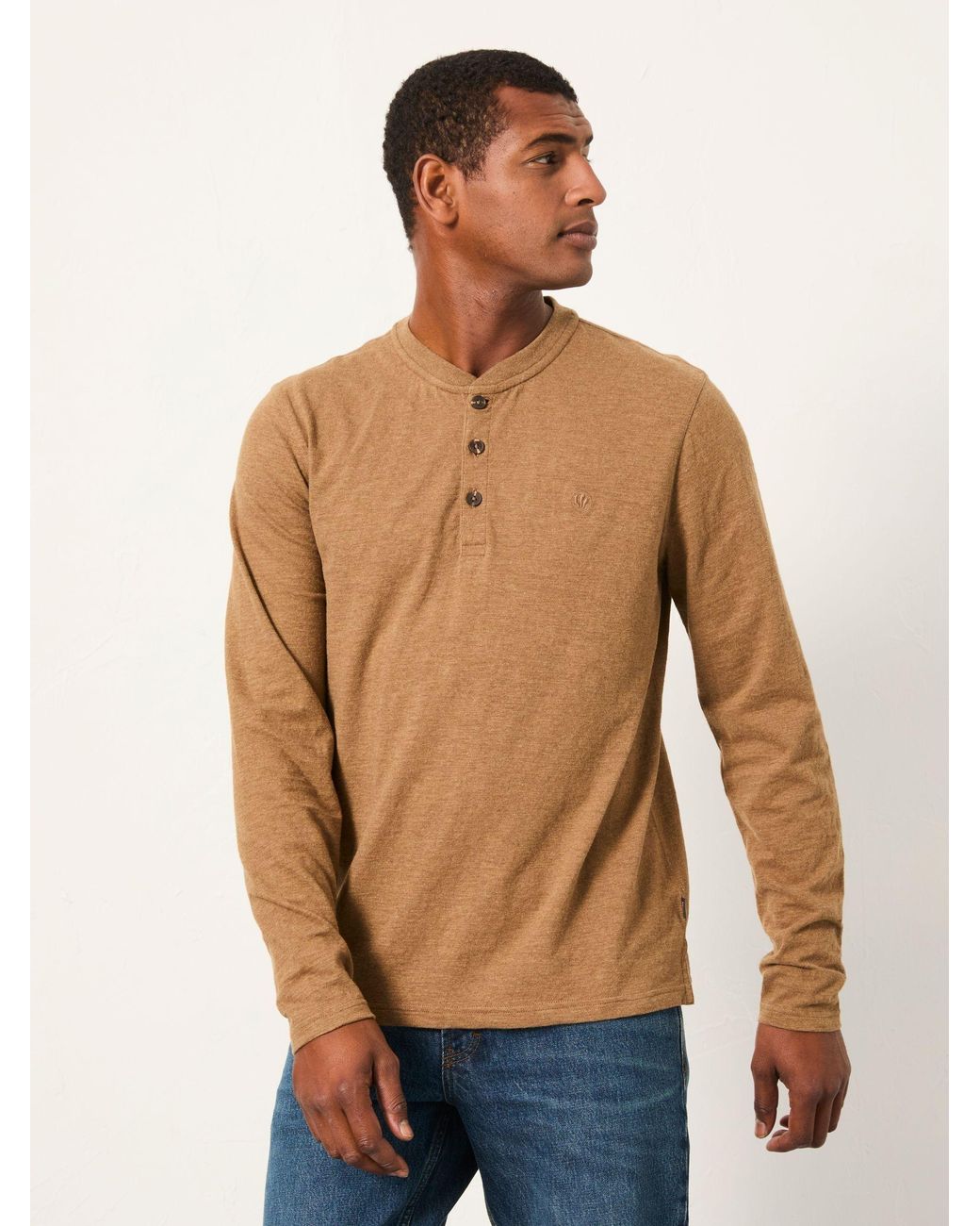 FatFace Blue Henley Long Sleeve Woodside Slub for men