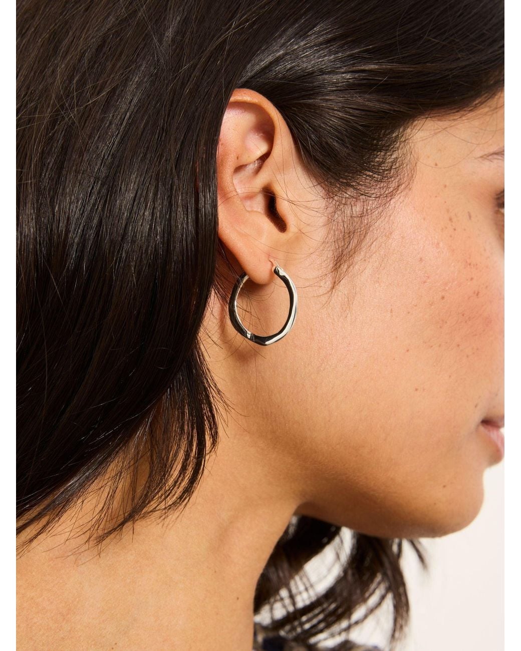 FatFace Black Hammered Hoop Earrings