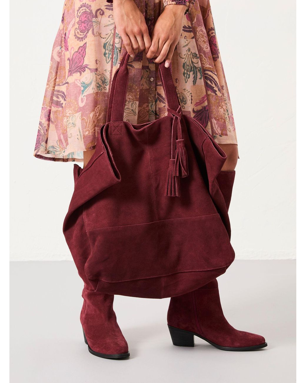 FatFace Red Margot Suede Tote Bag
