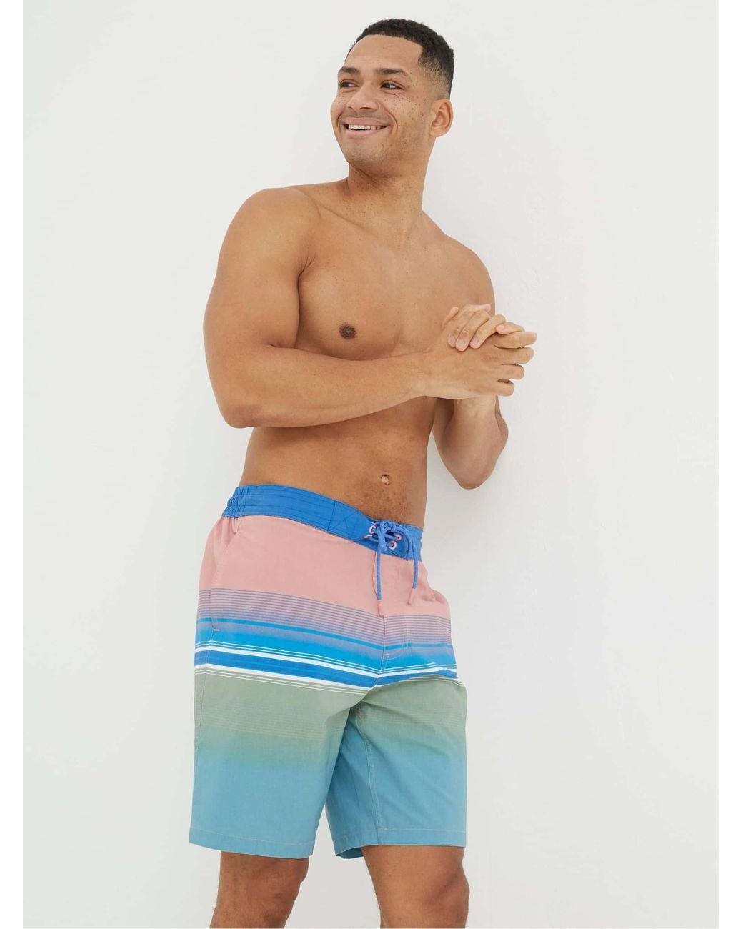 FatFace Blue Camber Placement Stripe Swim Shorts for men