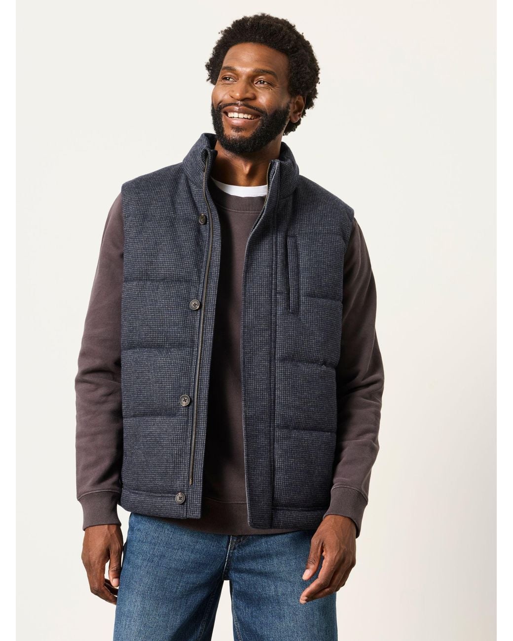 FatFace Blue Tarn Micro Check Wool Mix Gilet for men