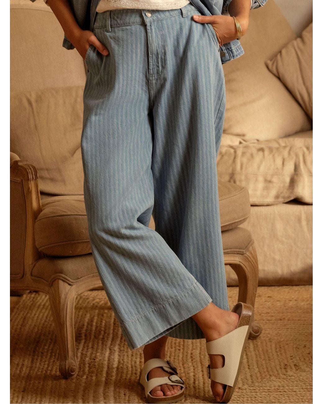 FatFace Blue Hove Wide Leg Crop Jeans