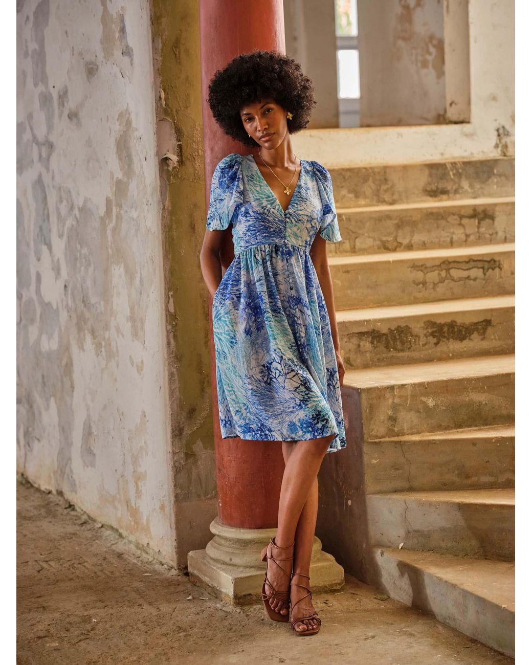 FatFace Blue V & A Rosie Knee Length Dress
