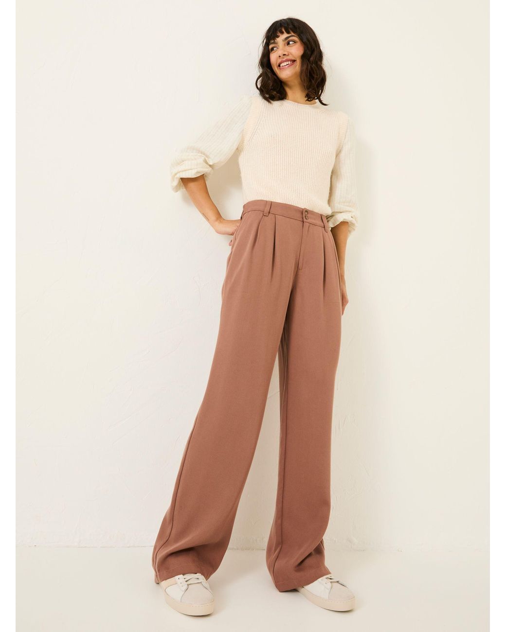 FatFace Natural Ginger Wide Leg Drape Trousers