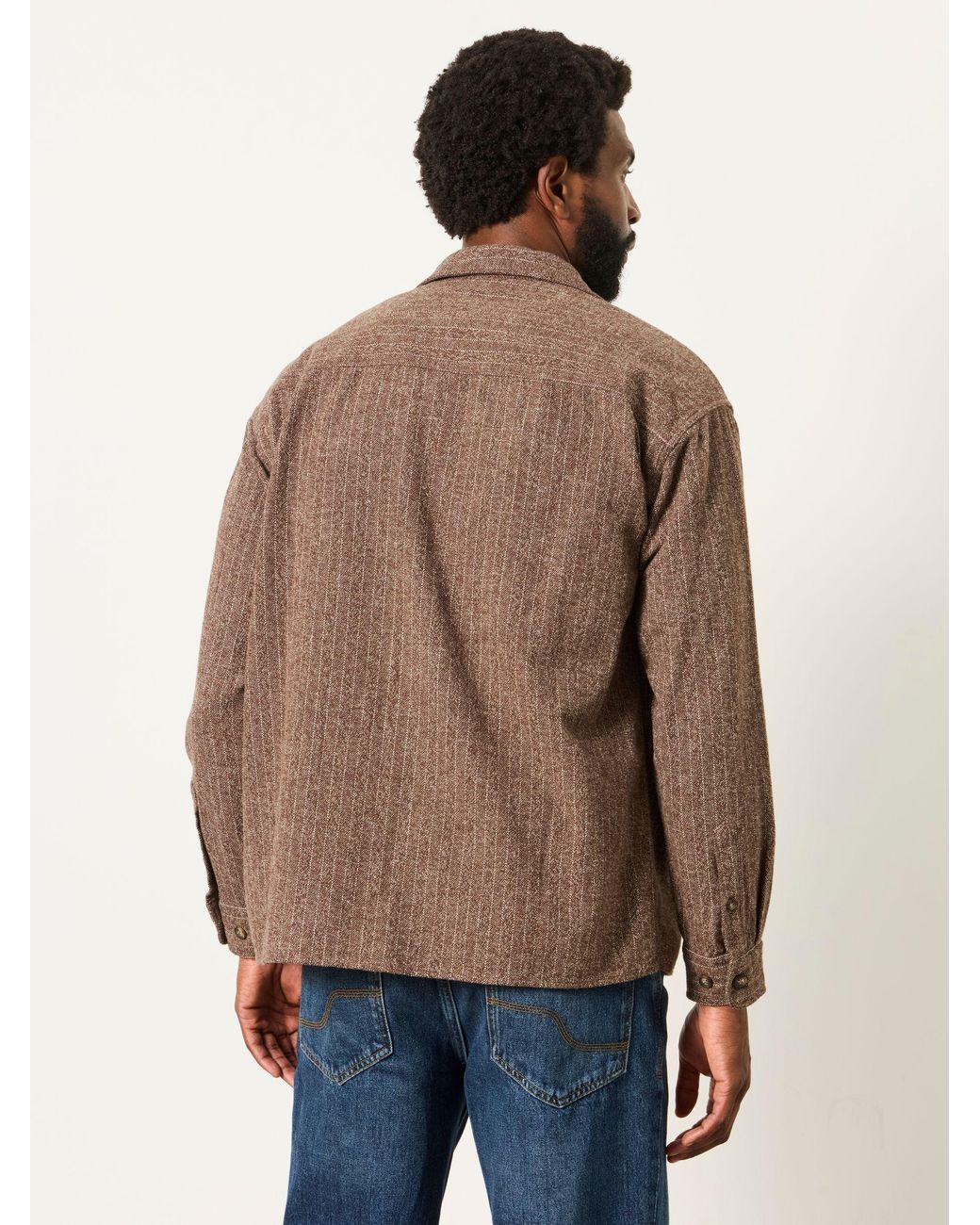 FatFace Natural Fatface Long Sleeve Relaxed Fit Herringbone Stripe Brushed Shirt for men