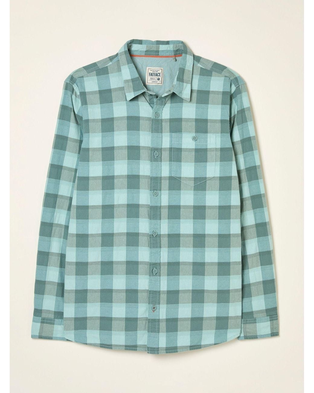 FatFace Green Brent Long Sleeve Buffallo Overdye Check Shirt for men