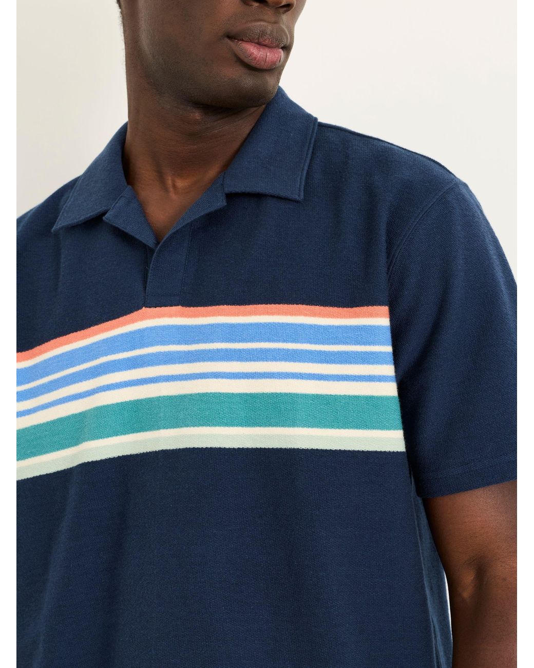 FatFace Blue Fatface Sutton Textured Chest Stripe Polo for men
