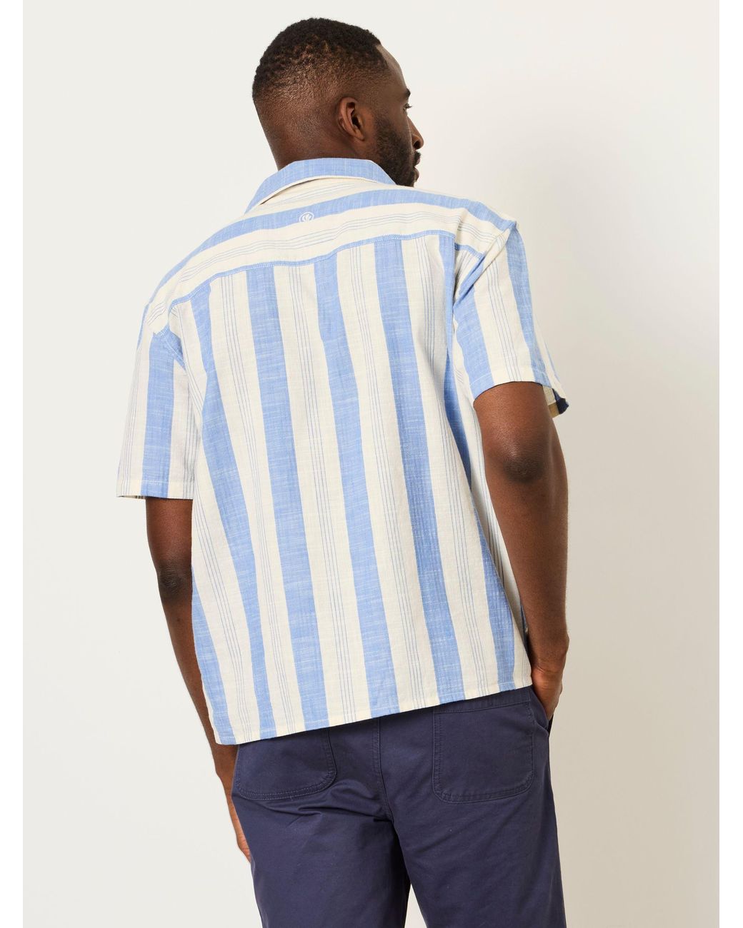 FatFace Blue Short Sleeve Relaxed Fit Cove Wide Stripe Shirt for men