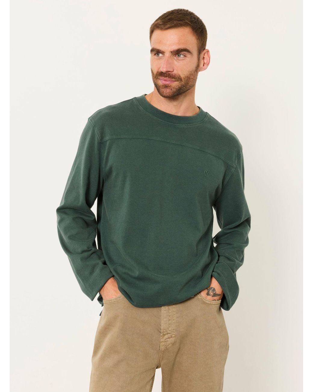 FatFace Green Fatface Dark Long Sleeve Alton T-Shirt for men